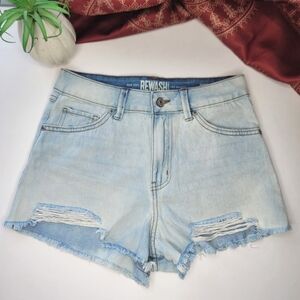 Rewash Denim Shorts Super High Rise Wedge Festival Distressed Size 7 / 28
